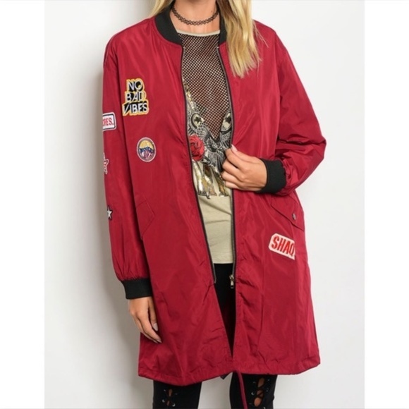 Jackets & Blazers - Red Long Patch Jacket